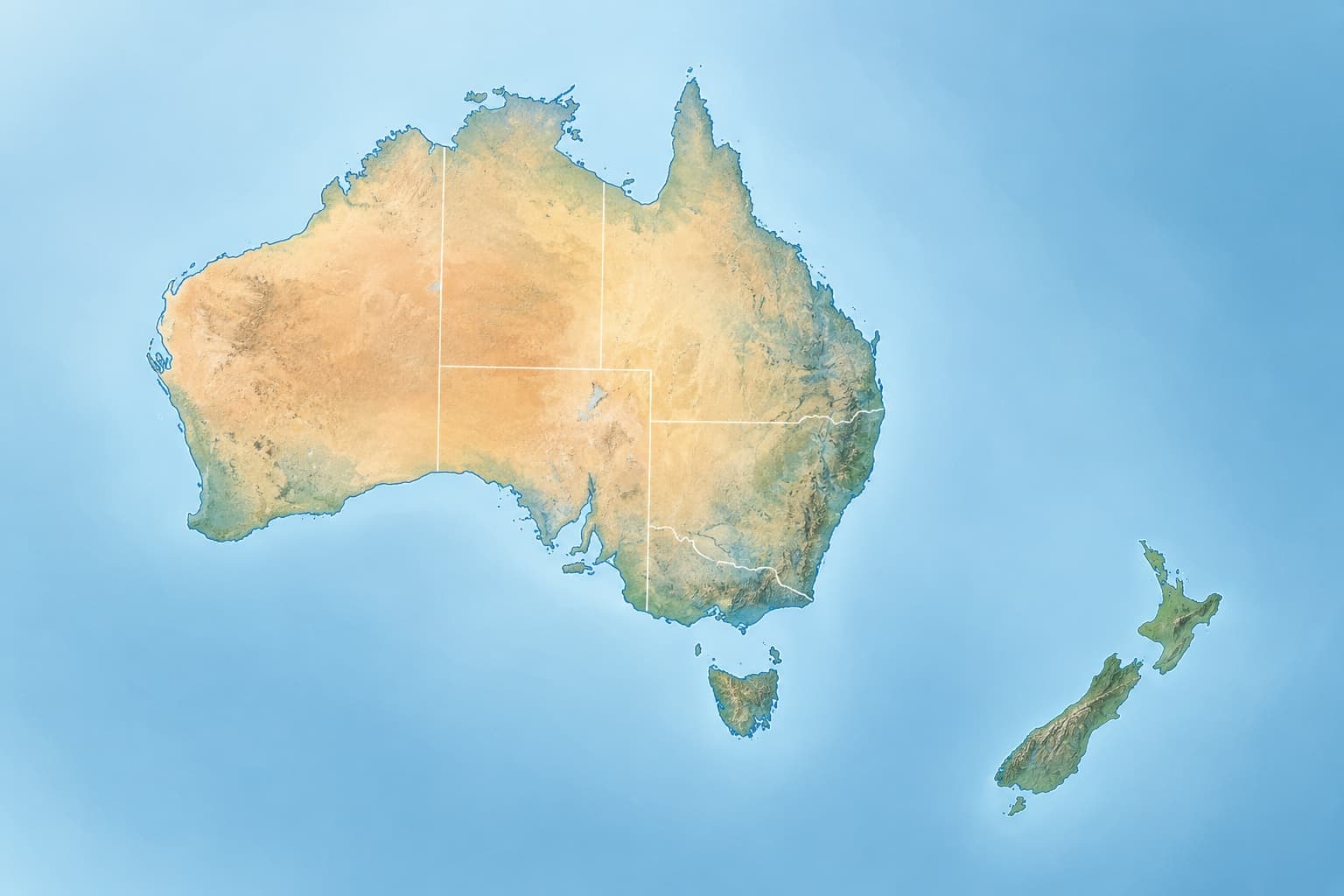 Illustrative map showing Australia and New Zealand